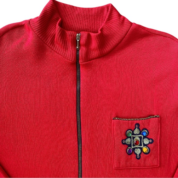 VTG 80s 90s CHERRY RED ZIP-UP JACKET STREETWEAR USA MADE APPEL WOMENS HOLIDAY - Picture 2 of 9
